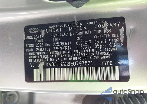 2014 Hyundai Tucson Se z USA, uszkodzony, nr VIN KM8JU3AG9EU797821